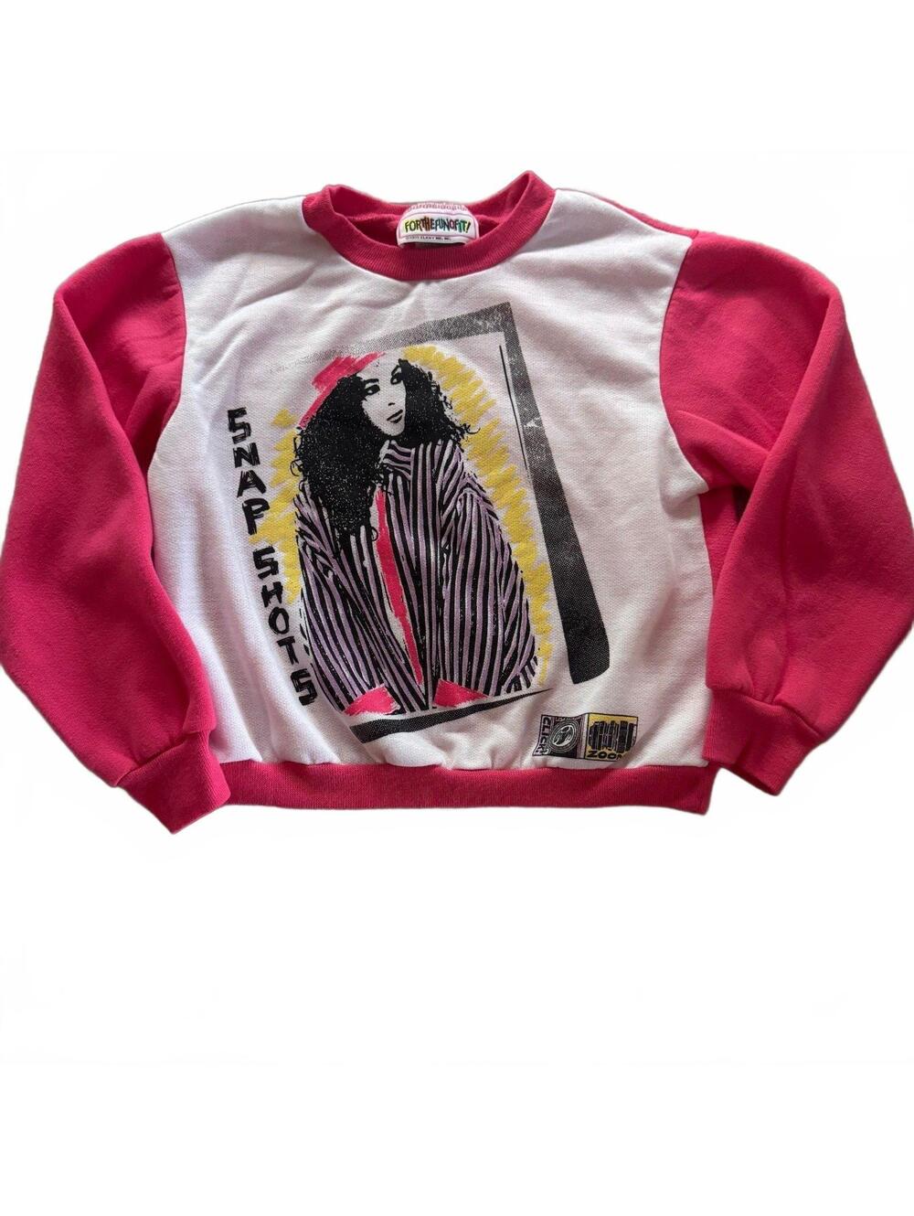 Vtg 1985 For The Fun Of It Elkay Sweatshirt Kids 10 Pink Snap Shots USA 16x16.5
